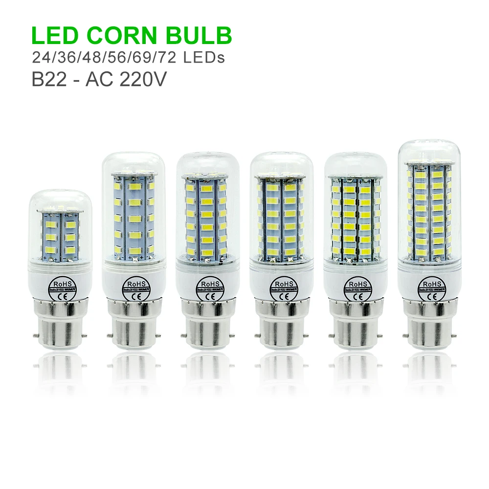 Светодиодсветильник лампочка E27 E14 B22 G9 Gu10 5730 SMD 220V 230V кукурузная лампа теплый