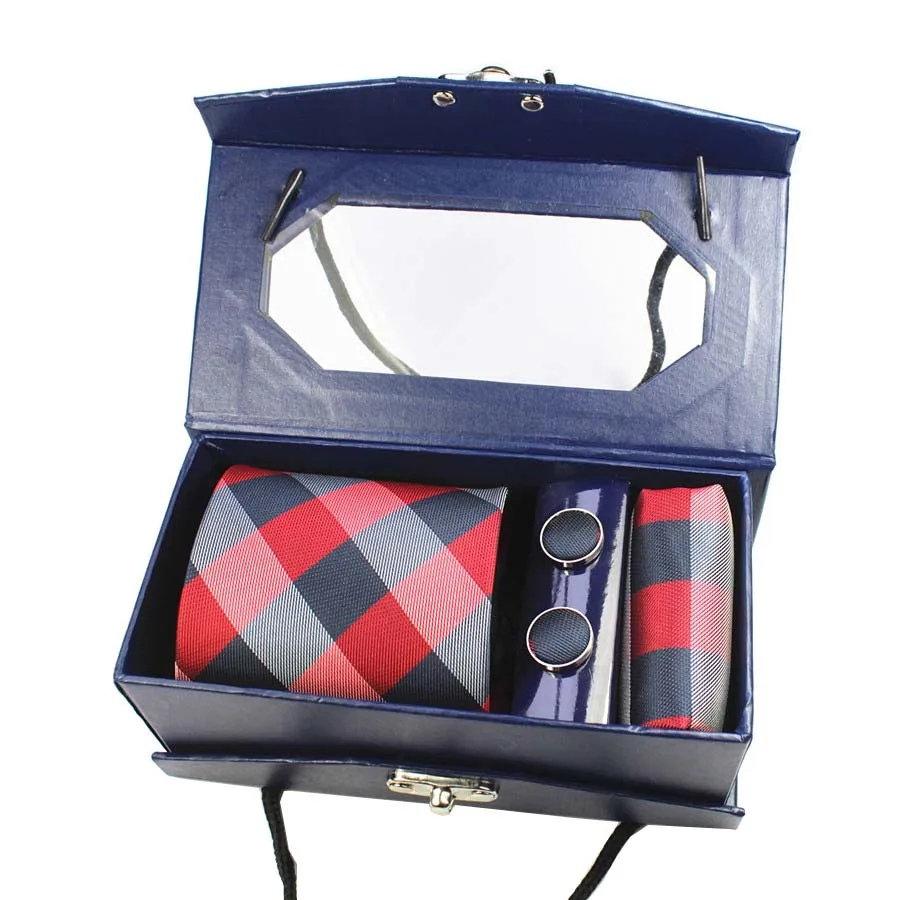 Дизайн 8 см роскошный мужской галстук набор с подарочной коробкой платок запонки и галстук Шелковый жаккардовый тканый галстук для свадьбы бизнес - Цвет: 17