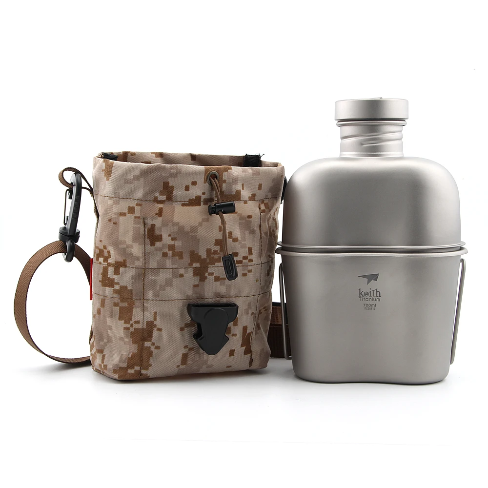 Keith Ti3060 титановая армейская Военная бутылка для воды, чашка, горшок, столовая, беспорядок, набор, 268 г, 1 л+ л, w/камуфляжная сумка