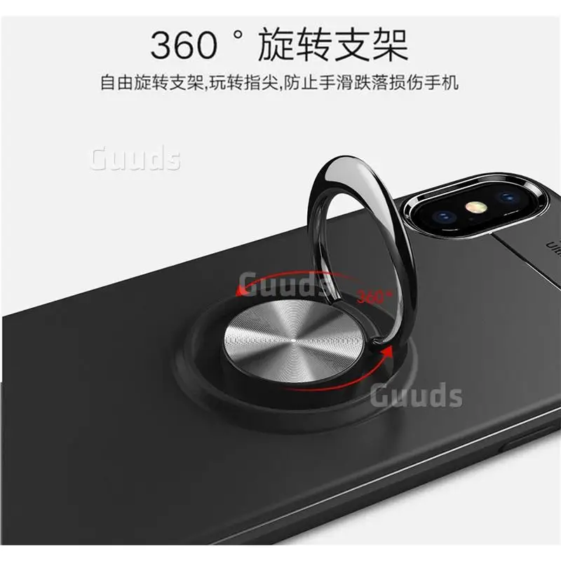 Auto Focus Invisible Ring Holder Soft Phone Case for iPhone X(5.8 inch) - Black