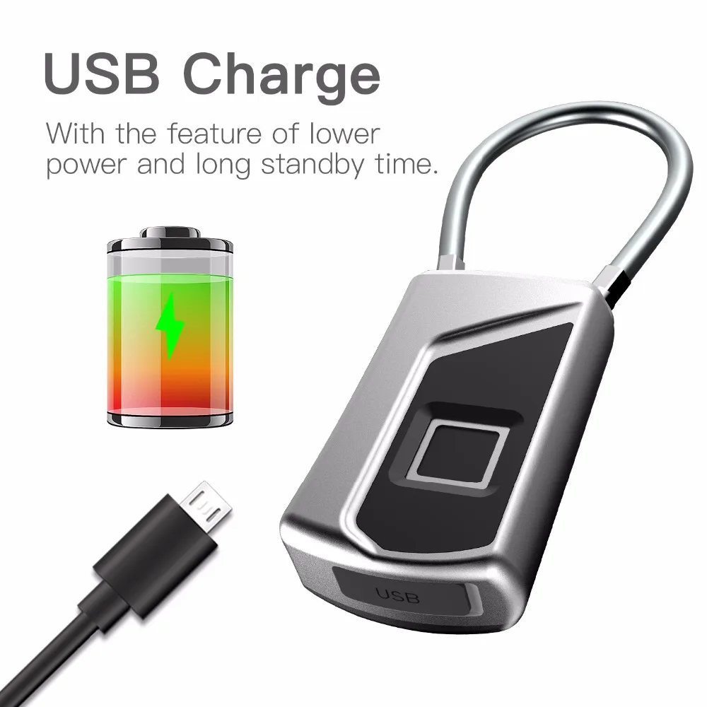 Smart Fingerprint Padlock LED Safe USB Charging Rechargeable Waterproof Door Lock Home Security Smart Fingerprint Padlock LED Safe USB Charging Rechargeable Waterproof Door Lock Home Security
