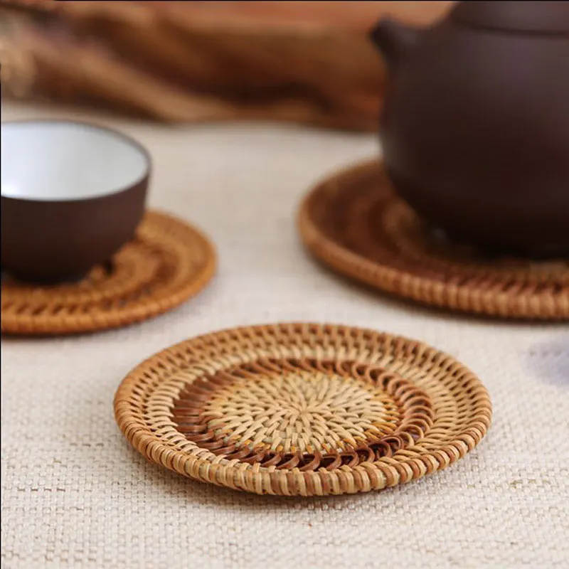 

Placemat Pad Coasters Kitchen Table Mats rattan coaster Bowl Mats Padding Mat Insulation Pad Round Placemats Hand-made