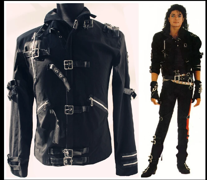 Para Hombre Michael Jackson Bad Negro Hebilla chaqueta MJ Música Pop Star Idol Fancy Dress