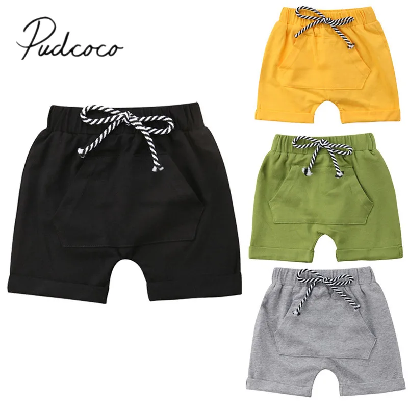 

2018 Brand New Summer Fashion Causal Toddler Baby Boys Beach Shorts 4 Style Cotton Elastic Waist Solid Pocket Shorts Outfit 1-5Y