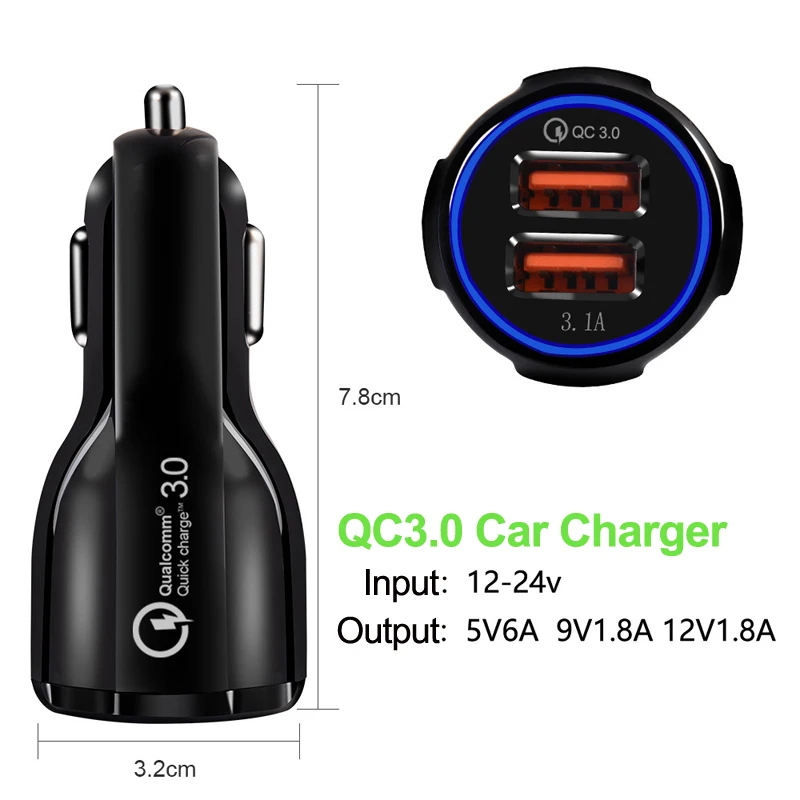 سيارة سريعة تهمة QC 3.0 الهاتف المحمول شاحن 2 منفذ USB سريع سيارة شاحن سامسونج Xiaomi لباد سوني اللوحي شاحن سيارة