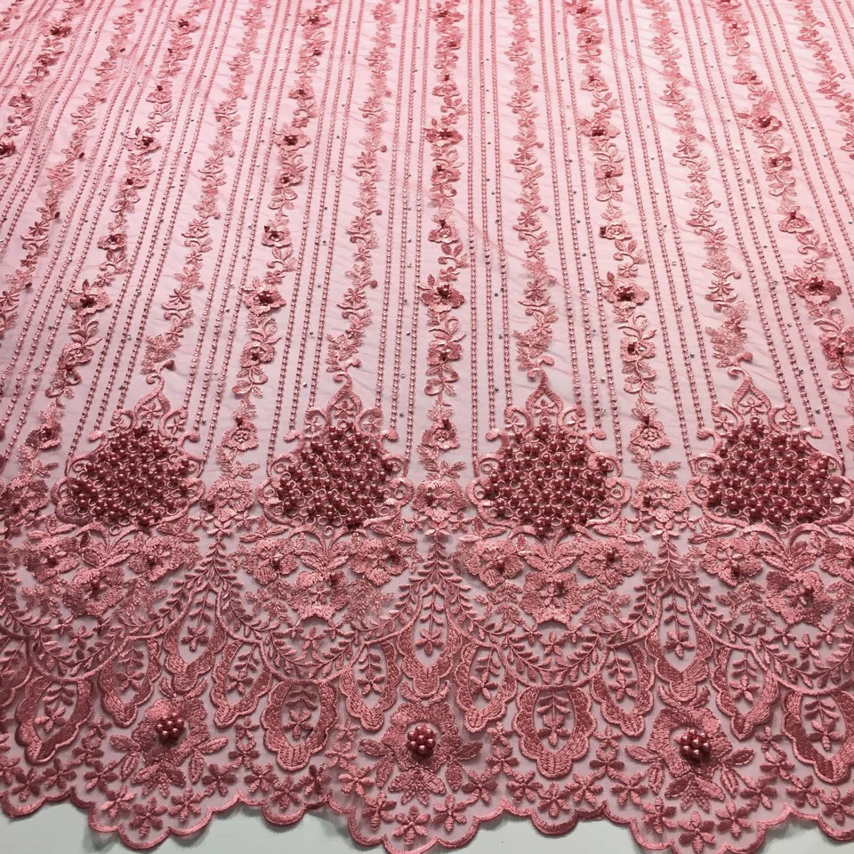 Пыльно-розовая африканская кружевная ткань высокое качество кружева с бисером кружева, нигерийские кружевные ткани для свадьбы чистая французская кружевная ткань