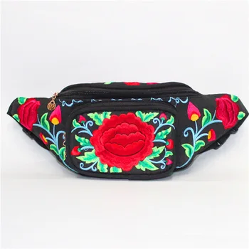 

New National Embroidered Women Shopping Waist bags!Nice Bohemian Floral Embroidery Chest bags All-match Canvas Casual Waist bag