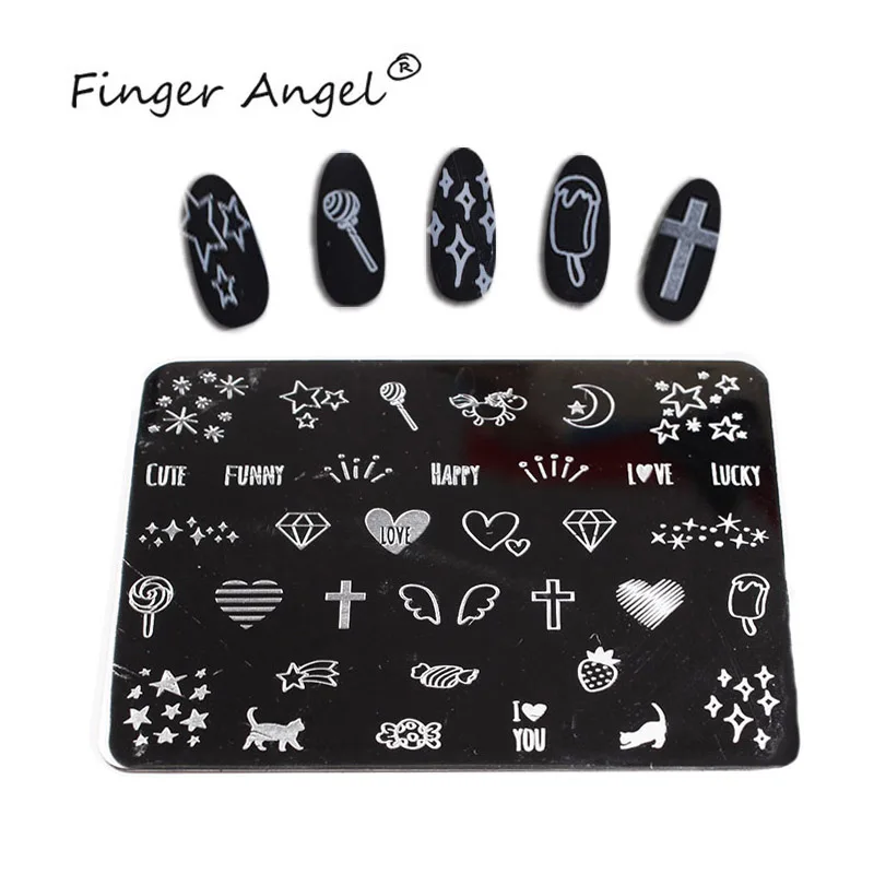 Finger Angel 1 шт. 6*8 пластины для штамповки ногтей Валентина изображение мультфильм дизайн прямоугольник письмо Геометрическая Печать шаблон