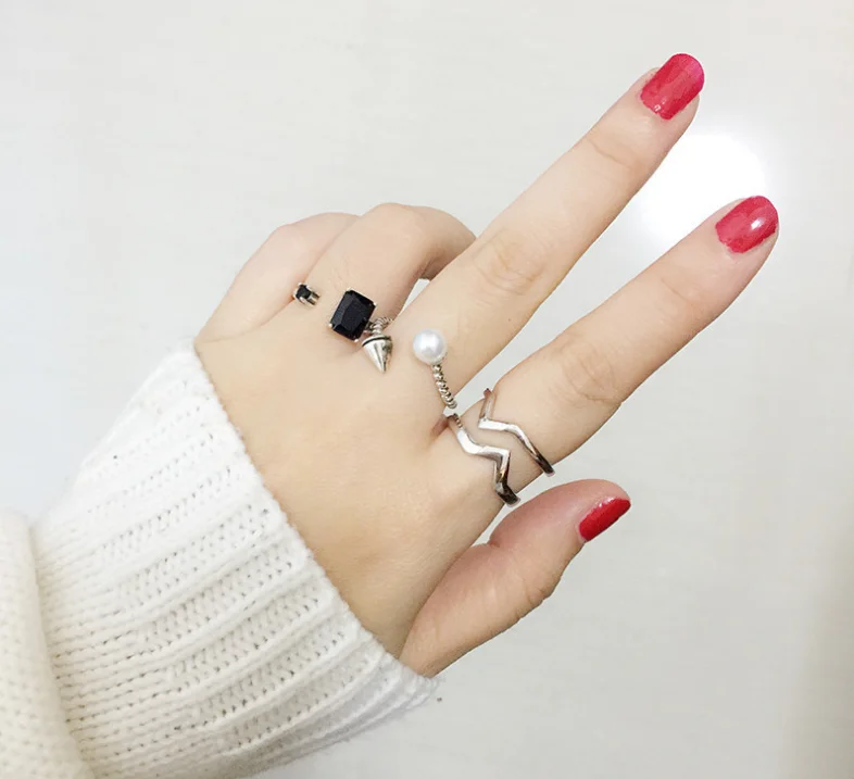 Anenjery, винтажное, 925 пробы, серебряное, черное, Жемчужное, асимметричное, с цепочками, открывающееся, тайское, серебряное кольцо для женщин, anel S-R76