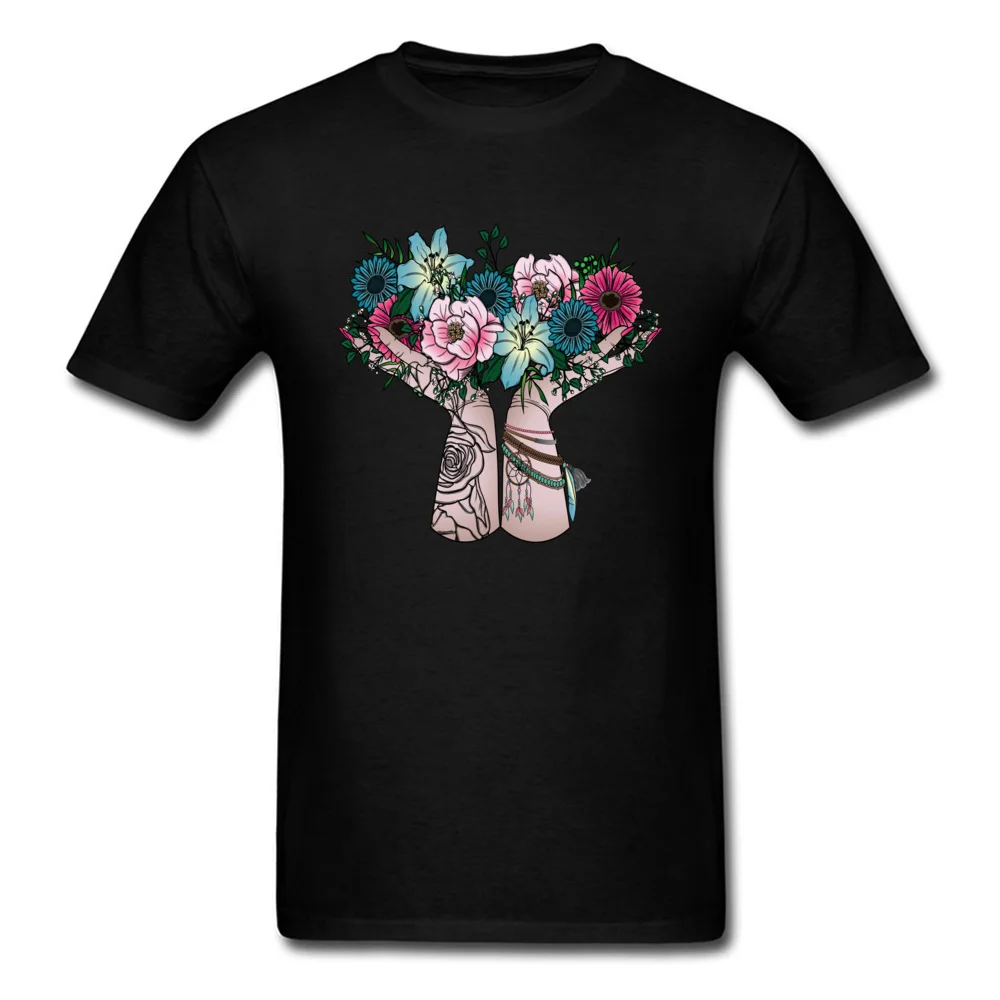 Discount Mens T-shirts Bohemian Bouquet Print Tops Shirt All Cotton Short Sleeve Casual T Shirts Round Collar Drop Shipping Bohemian Bouquet black