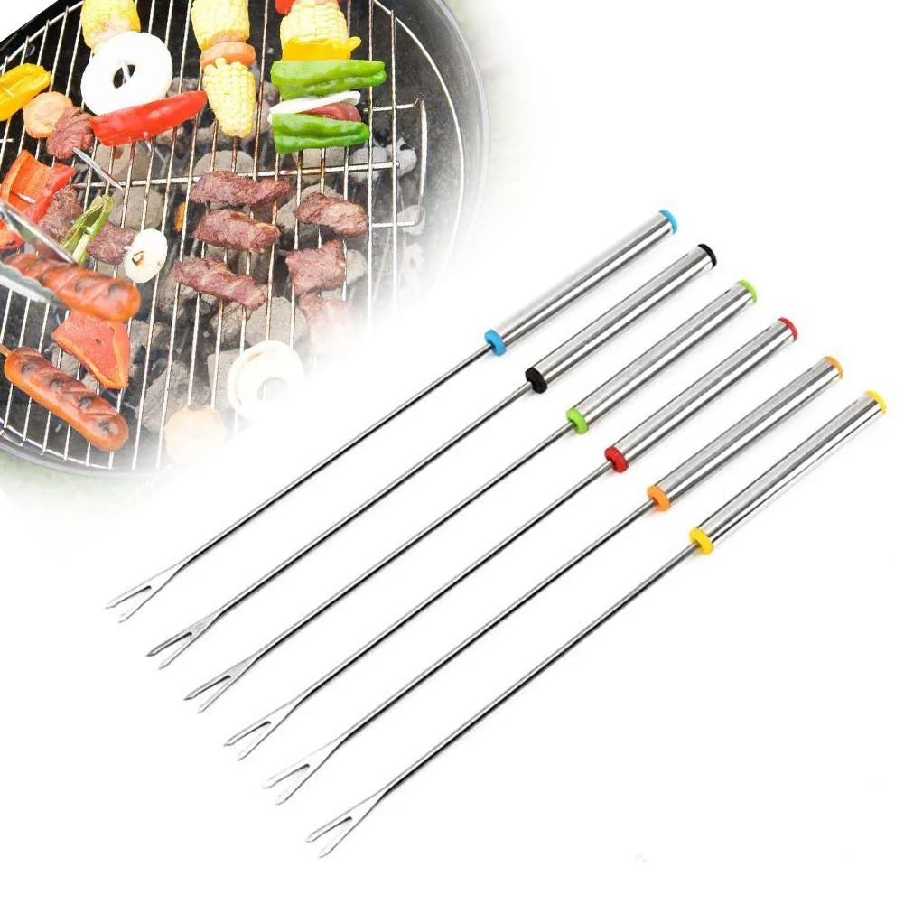 6pcs Portable Heat Resistant Handle Barbecue Fork Lengthen Fruit Professional Chocolate Outdoor Camping Cheese Stainless Steel | Дом и сад