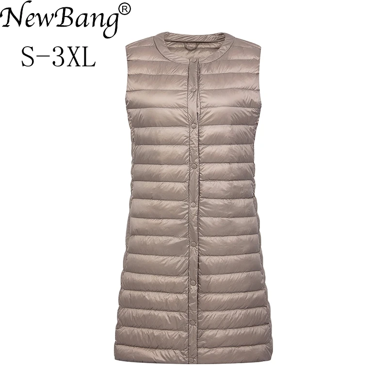 Kopen NewBang Merk Ultralichte Down Vest Vrouwen Lange Vest Winddicht Lichtgewicht Warm Vest Vrouwelijke Down Jas Lange Slanke Mouwloze