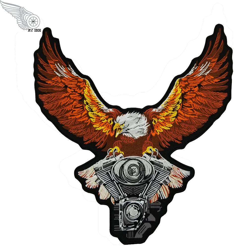 

Full Size 31cm High Stone Eagle Embroidered Iron on Patches For Rider Jacket Vest Cool Style