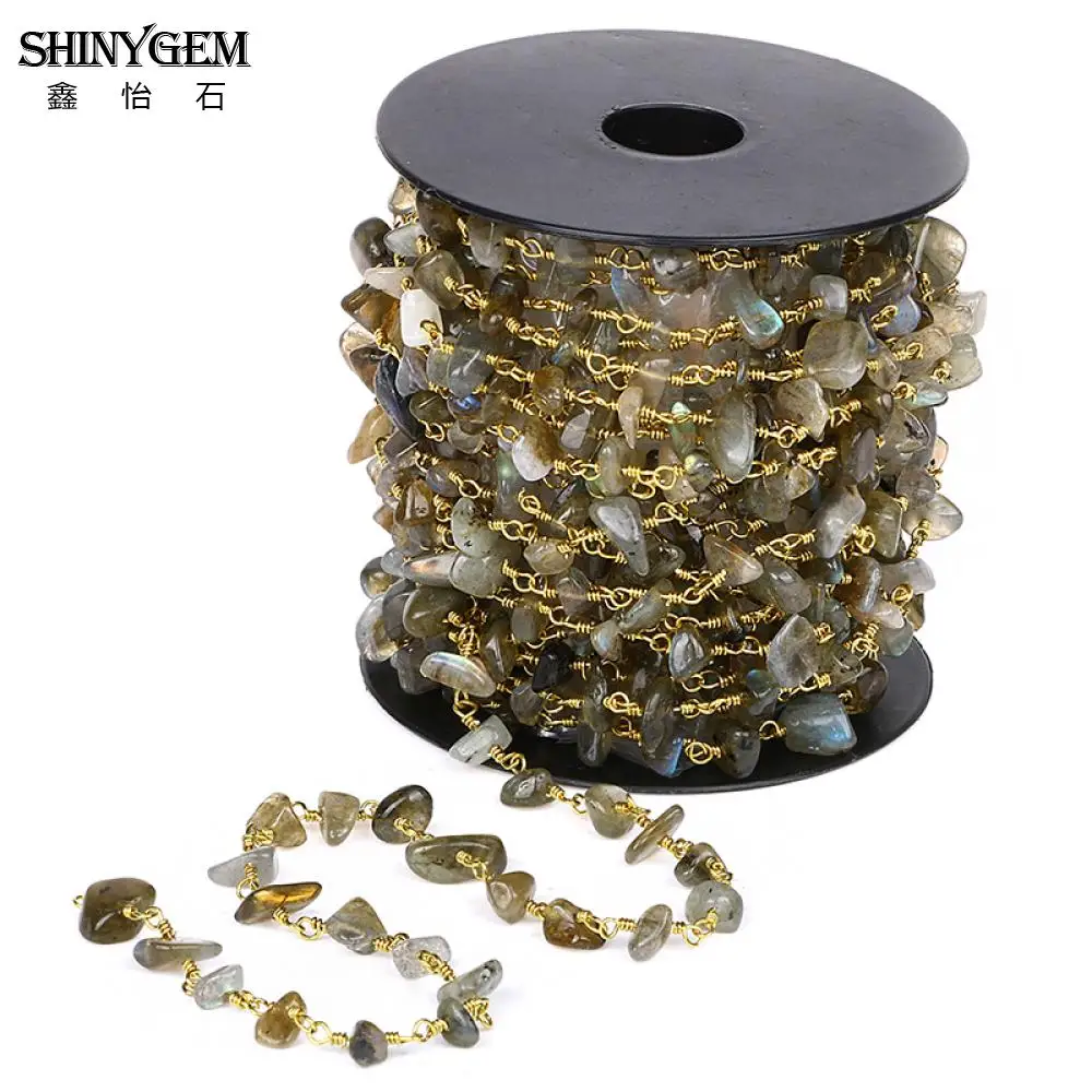 

ShinyGem 5-10mm Labradorite Chips Chain Semi-Precious Natural Stone Rosary Chains Gold Plating Bead For DIY Jewelry Making 5M