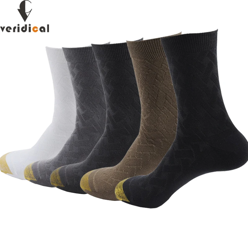 

VERIDICAL bamboo mens socks business solid breathable sox increased thickness Not easy to wear bamboo weed socks 5 pairs/lot