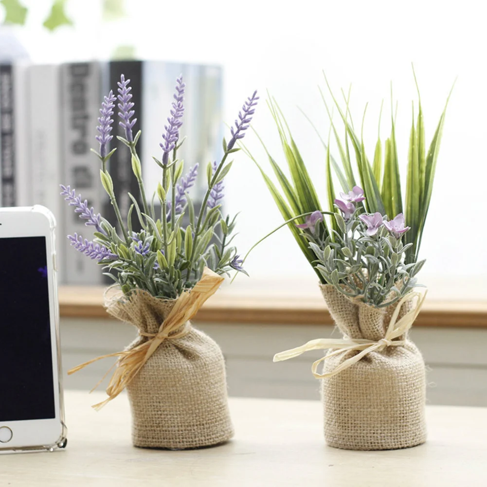 Творческая мини бонсай Искусственные цветы суккулентов с магнитной мешок поддельные почвы лаванды для дома и сада офисные