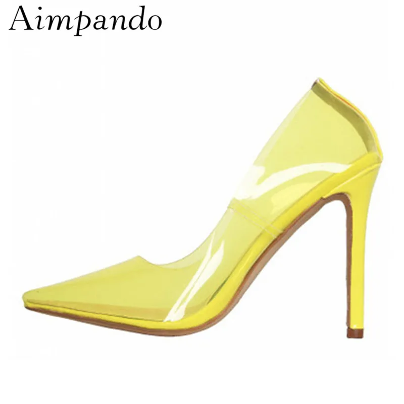 

Sexy Candy Color High Heel Pumps Women Pointed Toes Jelly Color PVC Transparent Shallow Shoes Fashion Catwalk Shoes Woman