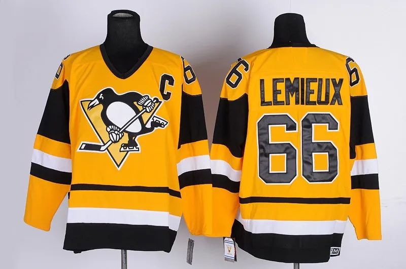 9-Pittsburgh Penguins Hockey Jerseys #66 Mario Lemieux Jersey Home Black CCM Vintage Mario Lemieux Throwback Jerseys With C Patch-5