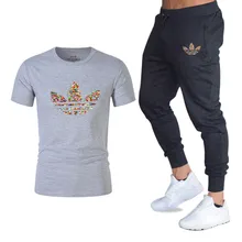 2019 Summer Hot Sale adi Men's Sets T Shirts+pants Two Pieces Sets Casual Tracksuit new Male Casual Tshirt Gyms Fitness trousers