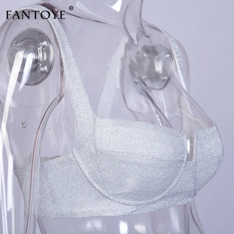 Fantoye/серебристый блестящий сексуальный укороченный топ, женские сексуальные топики с открытой спиной, без бретелек, короткая ночная Клубная одежда, тонкое женское Бюстье для вечеринок, топы на бретелях
