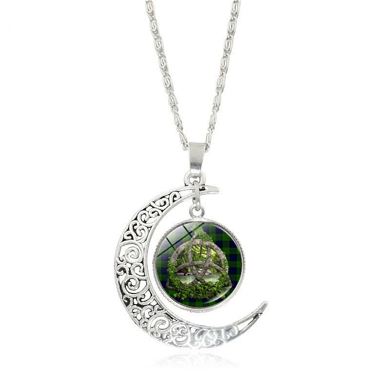 Модное серебряное ожерелье в форме полумесяца Инь и Ян Дерево жизни стеклянный кабошон подвеска на серебряной цепочке ожерелье для женщин ювелирные изделия
