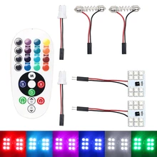 ITimo 2pcs Auto Dome Reading Lamp Atmosphere Light Remote Control W5W RGBW T10 SMD 5050 6 LED 16 Colors LED Car Side Wedge Light