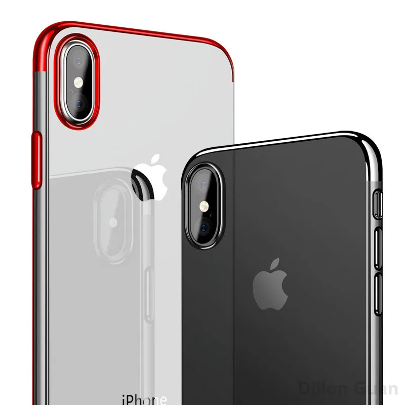 

Luxury phone Case on for iphone XS XR XS Max Plating Transparent Soft Silicone TPU Cover for iphone X 5 5S SE 6 6s 7 8 Plus Case