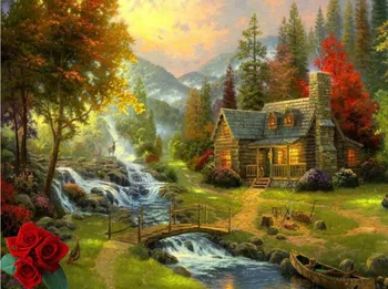 

T K landscape oil painting soft Mountain Paradise HD print fade resistant famous reproduction on canvas home decor