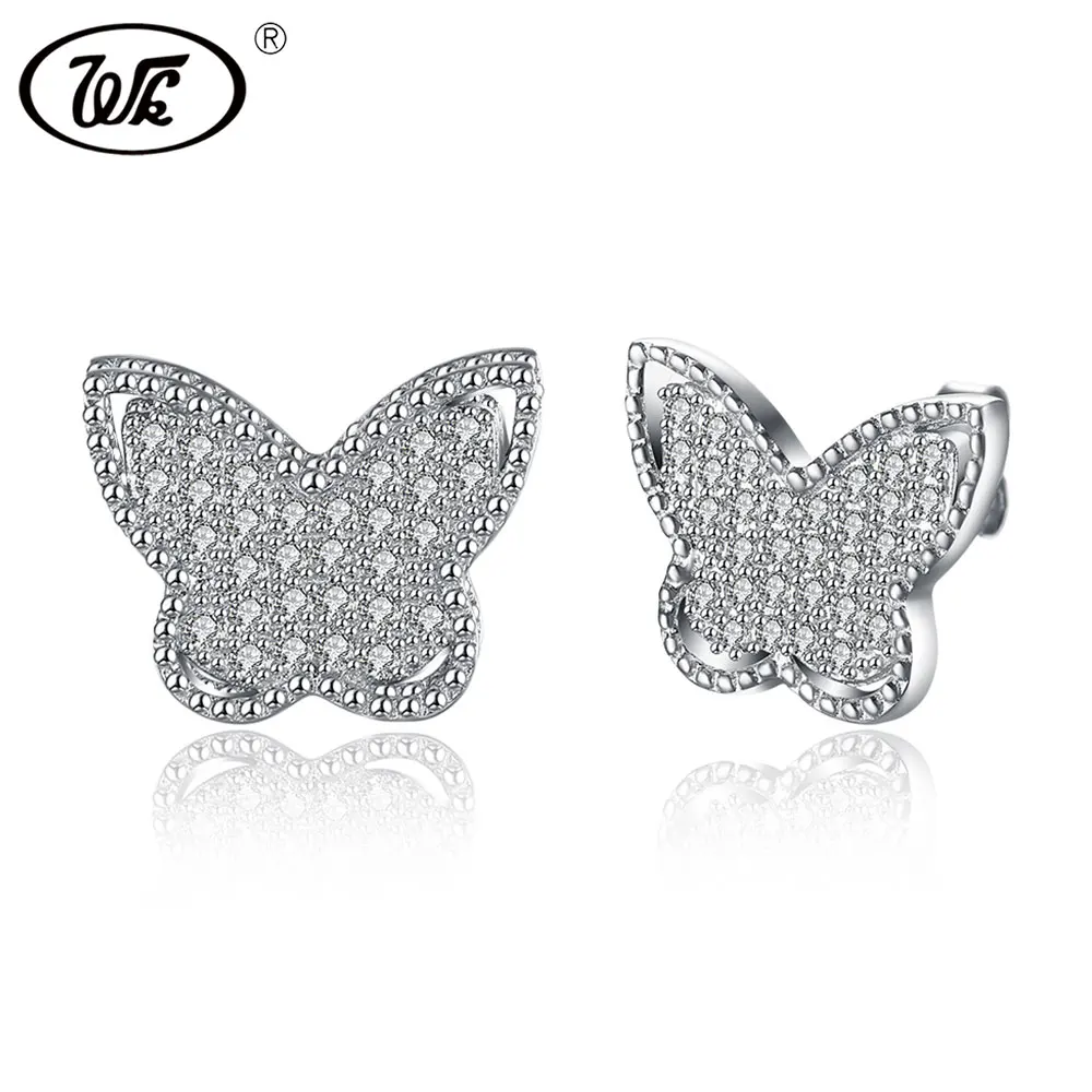 

WK HOT Fashion Creative 925 Silver Earrings Women Butterfly Stone Real 925 Sterling Silver Earrings Jewelry Accessories 4W NEY25