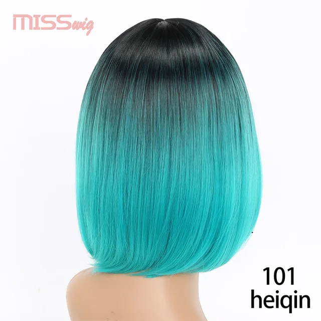 Miss Wig Pink Ombre Black Blonde Blue Gray Wig Long Straight Hair