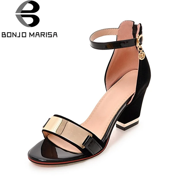 BONJOMARISA Large Size 32-43 Good Quality High Heels Metal Decoration Shoes Sandals Bow Ankle Strap Sandal Shoes Women