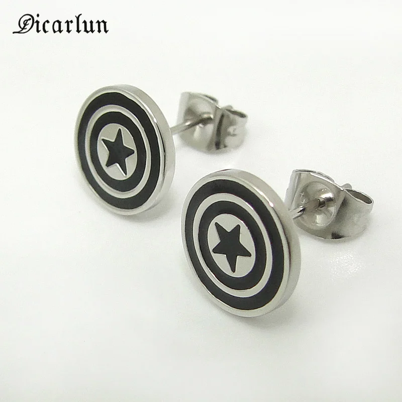 

DICARLUN Stainless Steel Star Earrings Captain America Black Stud Earings Avengers Age of Ultron US Movie Jewelry Women Men Gift