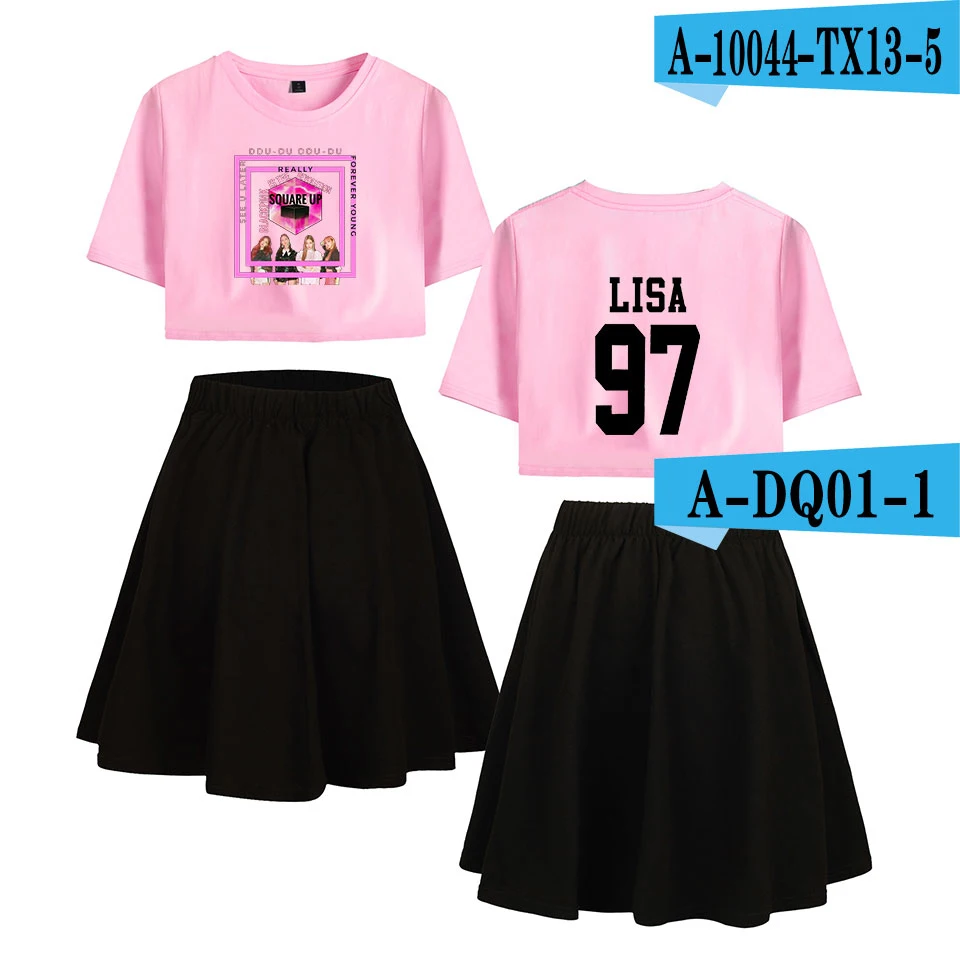 BlackPink print new Short skirt Sexy Set Short sleeve T-shirt Short skirt suit Two Piece Beautiful Girl Casual New Style Sets - Цвет: Style7