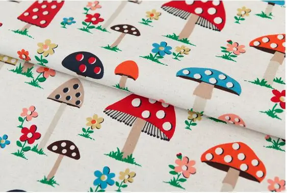 

Free shipping cartoon series Vintage Patchwork Painting Hemp Cotton Linen Fabric Sewing Textiles manual "little mushroom"