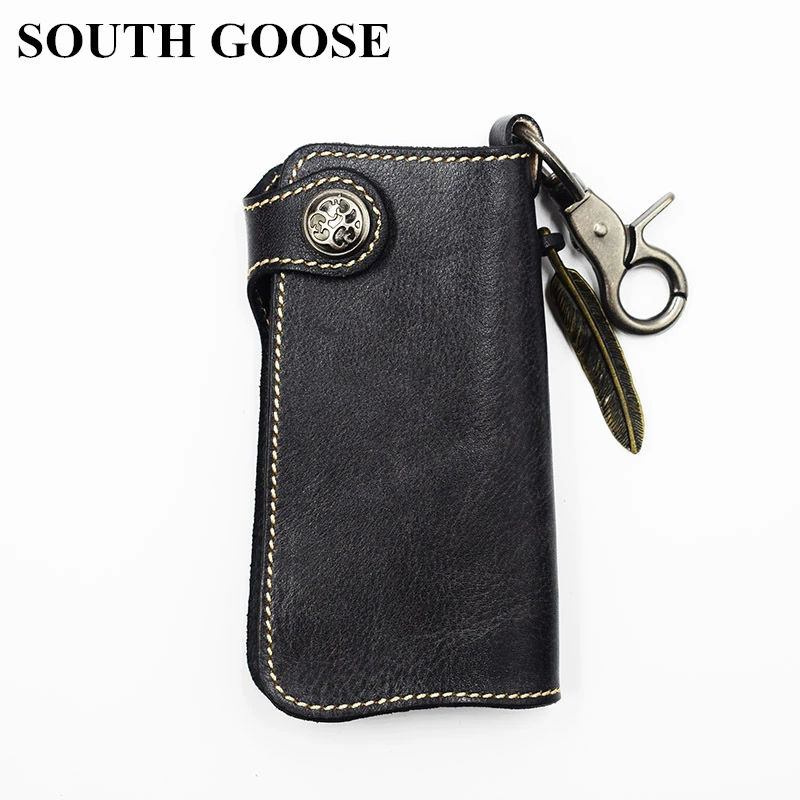 

SOUTH GOOSE Genuine Leather Key Wallet Men Car Key Holders Housekeeper Retro Multifunctional Home Key Case Women Keys Organizer