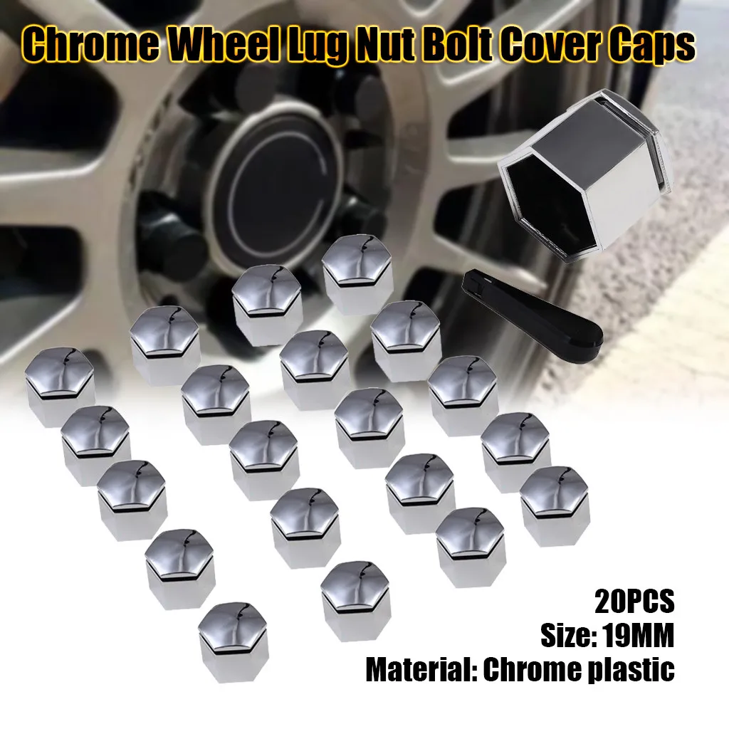 20 штук 19 мм хромированные колесные гайки наконечники болты крышки протектор пластик# 6DPY