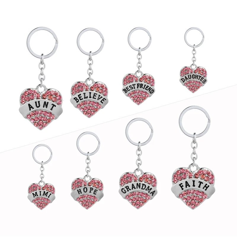 Mamma Figlia Insegnante Best Friend Portachiavi Cuore Imitazione Diamanti Portachiavi Serie Famiglia Key Finder Rosa Blu Bianco