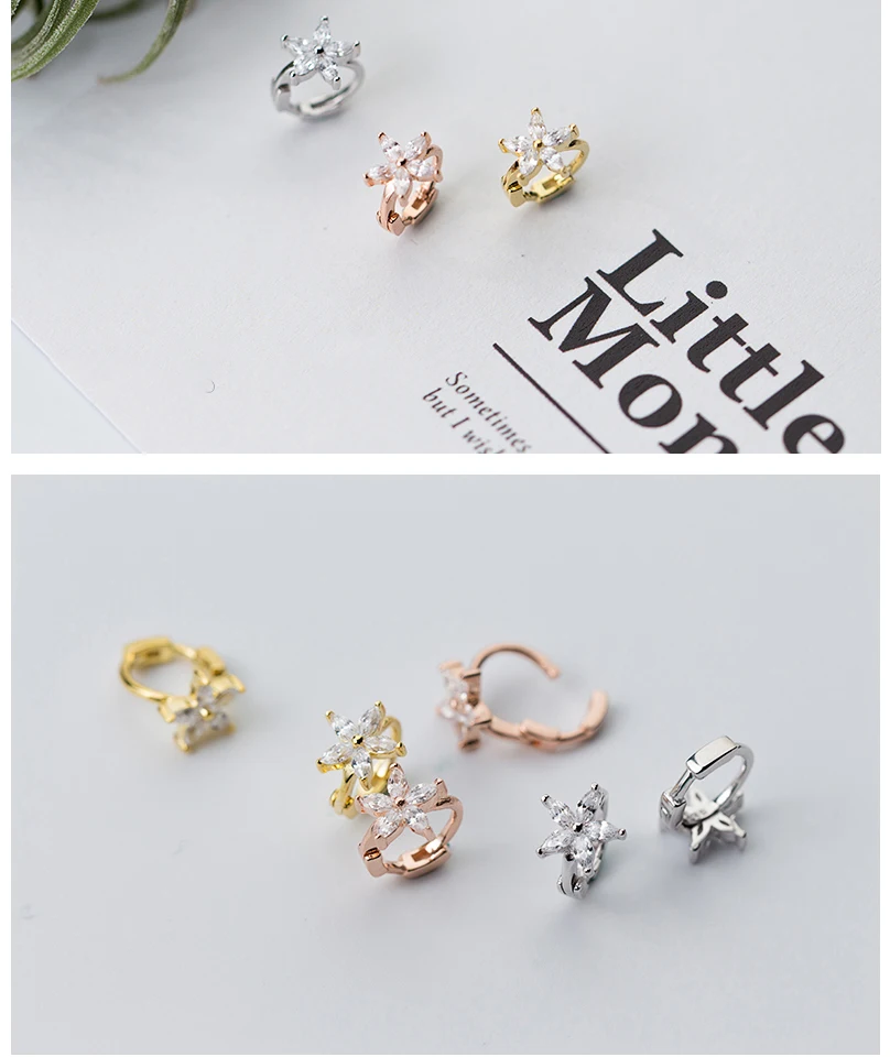 Exaggerated 925 Sterling Silver CZ Flower Hoop Earrings For Women Girls 2018 Fashion Piercing Huggie Earrings zilveren oorbellen (5)