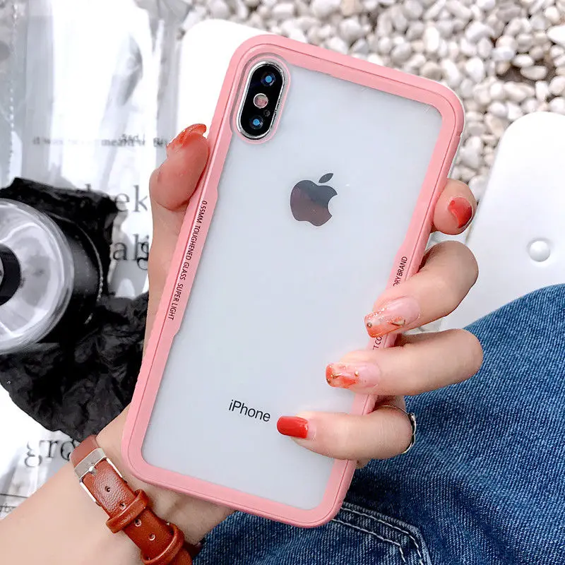 For iPhone X 8 6s 7 Plus Cover Hybrid Soft Silicone Bumper Clear Back Tempered Glass Case |