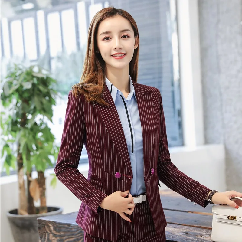 Fashion Striped 2018 Autumn and Winter Ladies Blazers &amp Jackets Coat Uniform Styles Business Work Wear Female Tops Clothes | Женская