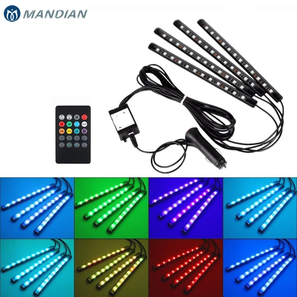 

Atmosphere Lamp Sound Wireless Car Interior Strobe Lights Under the seat Strips LED DC12V 7 Multi-color Decorative RGB LED kit