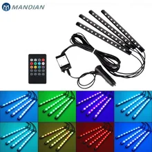 Luzes Estroboscópicas LED Sob A Lâmpada atmosfera Interior Do Carro de Som Sem Fio Traço 4 pcs Tiras DC12V 7 Multi-cor Decorativo RGB LEVOU kit