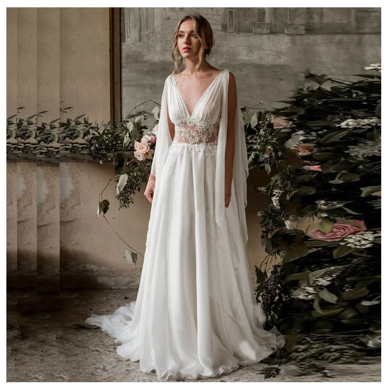 

2019 Ivory Elegant Appliqued Fairy Wedding Dresses A Line Train Illusion Sleeveless Bride Dresses Custom Made