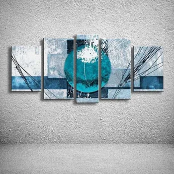 

POP Hand-painted wall art picture home decoration abstract Green and purple oil painting on canvas 5pcs/set combination for room