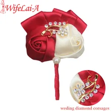 WifeLai- ручной работы Одежда высшего качества Gold Diamond Свадебный корсаж бутоньерки жениха Пром Свадебный Костюм Pin Winered XH1317G