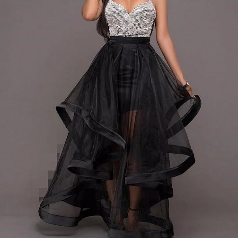 35.1 Trendy Tiered Ruched Long Organza Skirts Afican Sexy Sheer Floor Length Skirt For Women To New Year Party Zipper Style