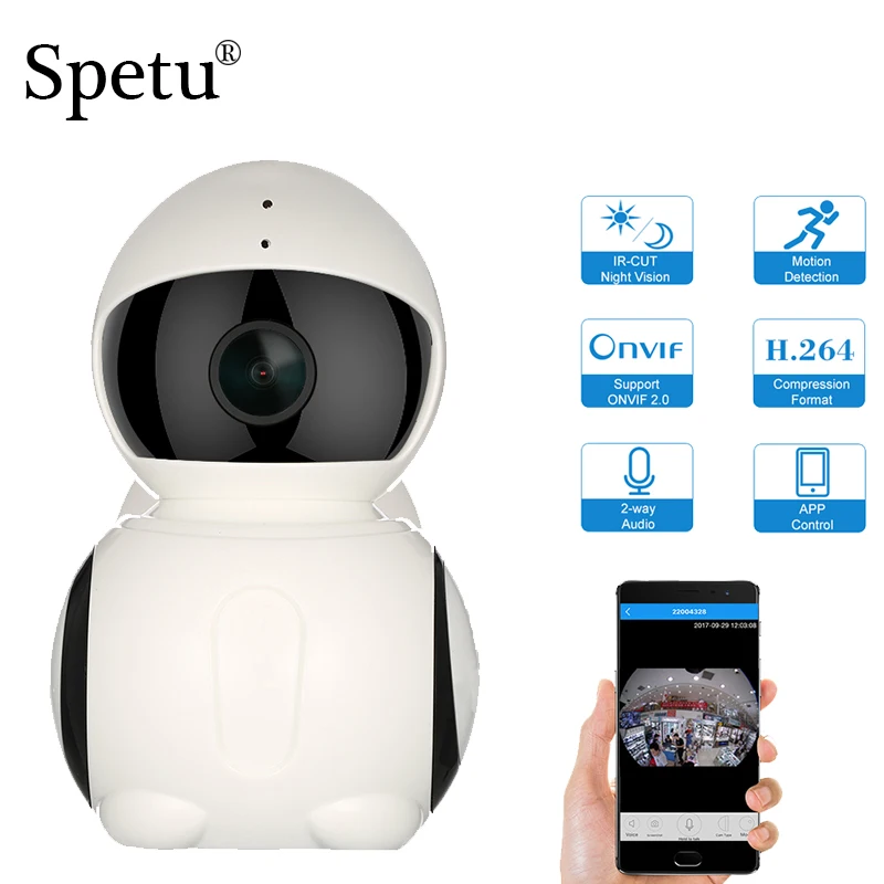 Spetu Mini WiFi Panoramic IP Camera HD 1080P 180 Degree Fish Eye 360 Degree Full View Wireless Robot IP IR Camera Two-way Audio