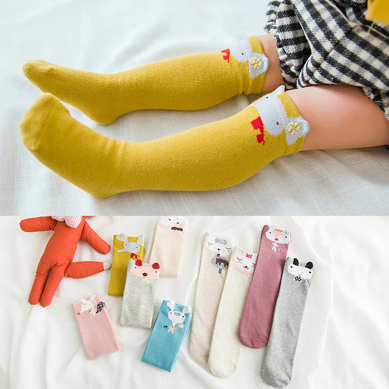 

3Pcs/Set Cartoon Cute Children Socks Baby Kids Socks Knee High Long Socks Print Animals Socks For Toddler Girl Accessories