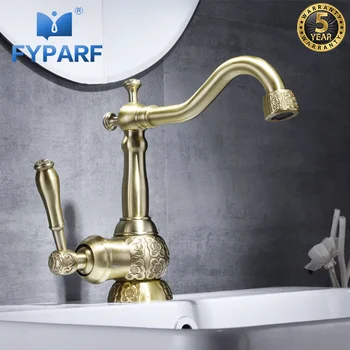 

FYPARF Basin Faucet Brass Excellent Core Golden Bathroom Sink Faucets Single Handle Hot and Cold Faucet for the Sink Water Tap