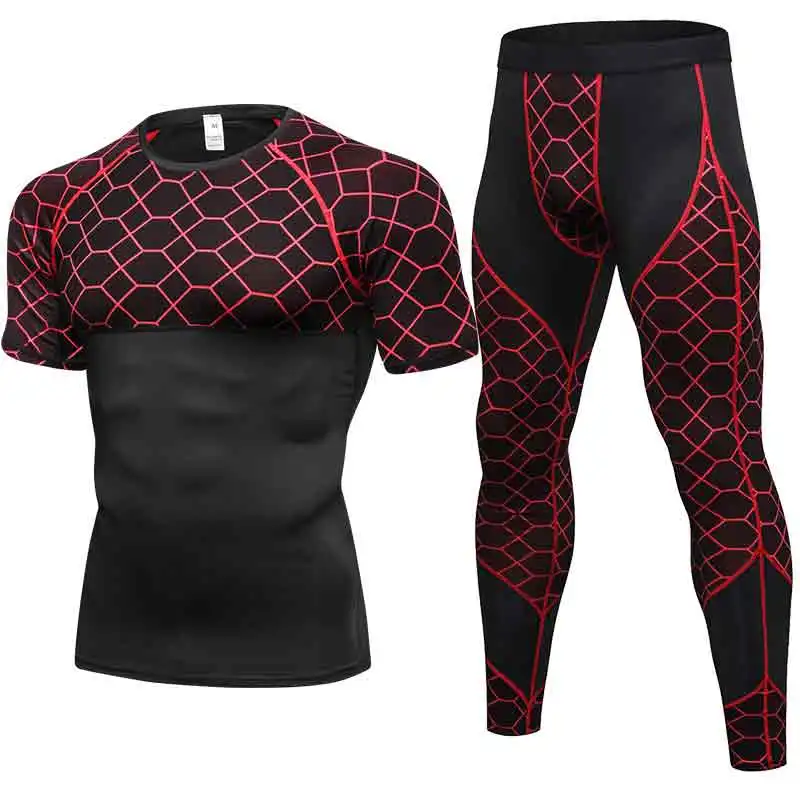 2018 быстросохнущая Фитнес Tight Jogger комплект для бега Мужской Бадминтон Футбол тренажерный зал спортивный костюм для мужчин баскетбол Черный Спортивные ко - изображение